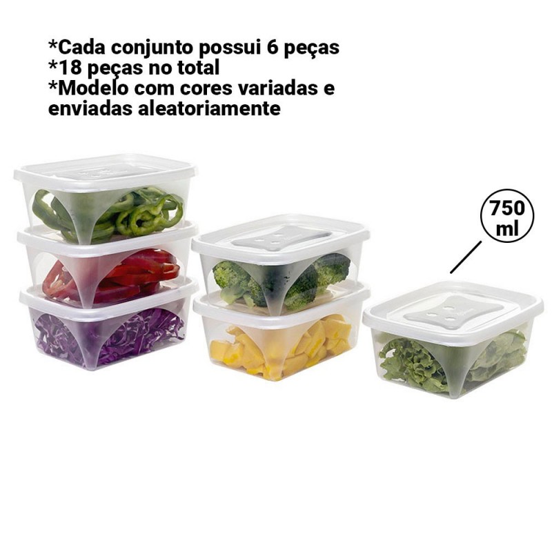 Kit 3 Conjuntos Pote Mantimentos Multiuso 6 Peças C/ Tampa