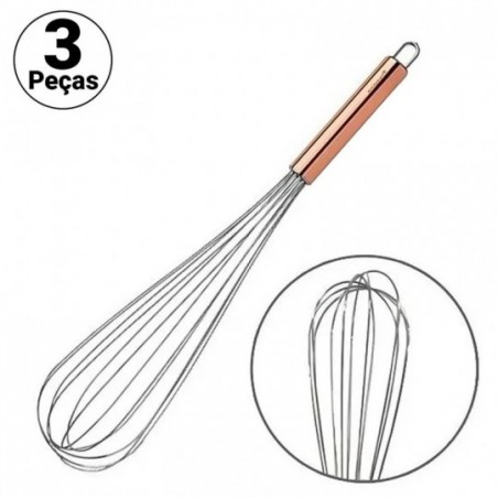 Kit 3 Batedor de Claras Manual Aço Inox 35 CM Atacado