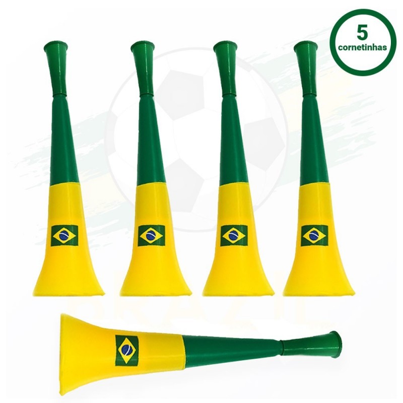 Kit 5 a 10 Cornetinhas Sopro Média 30 cm Brasil Copa do Mundo