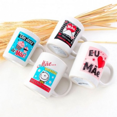 Caneca Porcelana Temática Querida Mãe Variadas 120ml