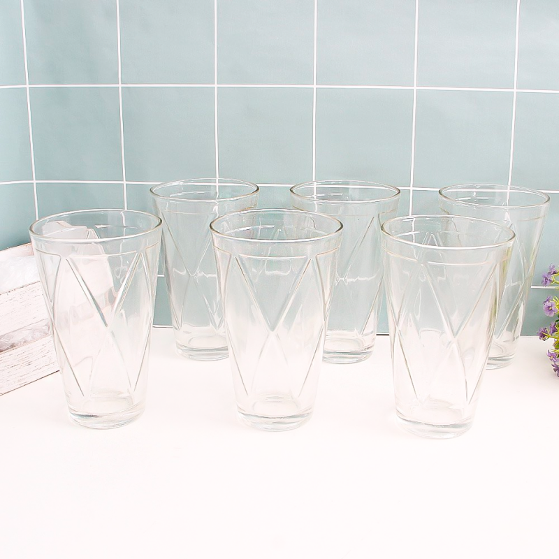Kit 6 Copos De Vidro Detalhes Tipo Triângulo 300 ML
