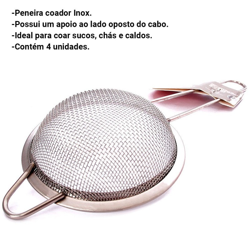 Kit 4 Peneiras Coador Aço Inox 8 CM Wellmix No Atacado