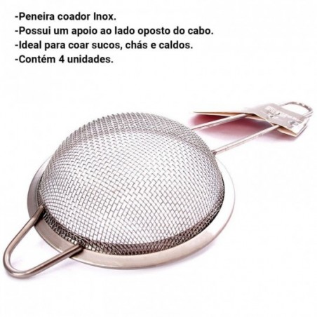 Kit 4 Peneiras Coador Aço Inox 8 CM Wellmix No Atacado