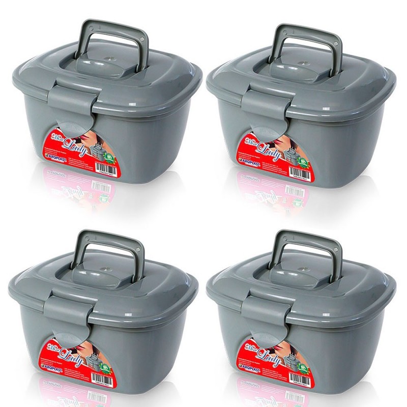 Kit 4 Mini Maleta Lady Box Prata Com Trava E Alça Atacado