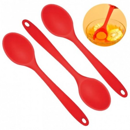 Kit 3 Colherão De Arroz Silicone Com Cabo Vermelho 28 Cm
