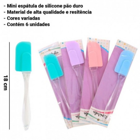 Kit 6 Mini Espátula De Silicone Pão Duro Com Cabo Acrílico