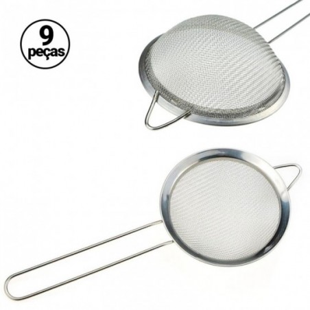Kit 3 À 9 Peneiras Coador Com Cabo Em Aço Inox 12 cm Wellmix