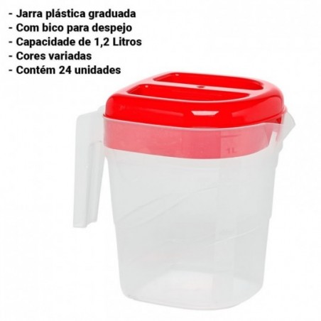 Kit 24 Jarra Plástica Graduada Bico Despejo Com 1,2 L Jaguar