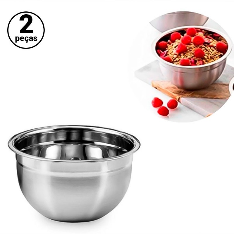 Kit 2 Tigela Cumbuca Redonda Em Aço Inox 18 Cm Ox Prime 