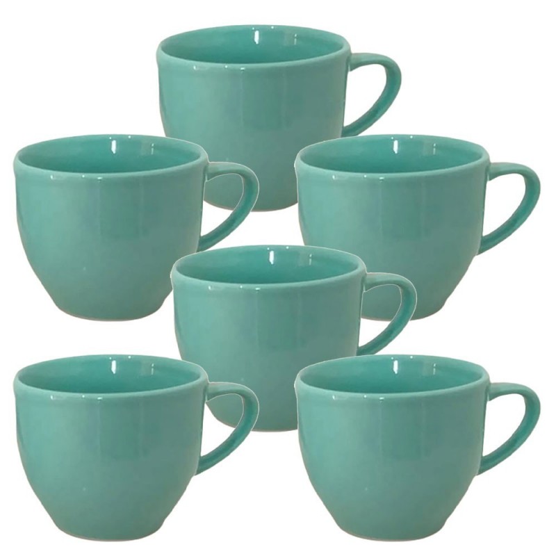 Kit 6 Xícara Porcelana De Chá Lisa Verde 170 Ml No Atacado