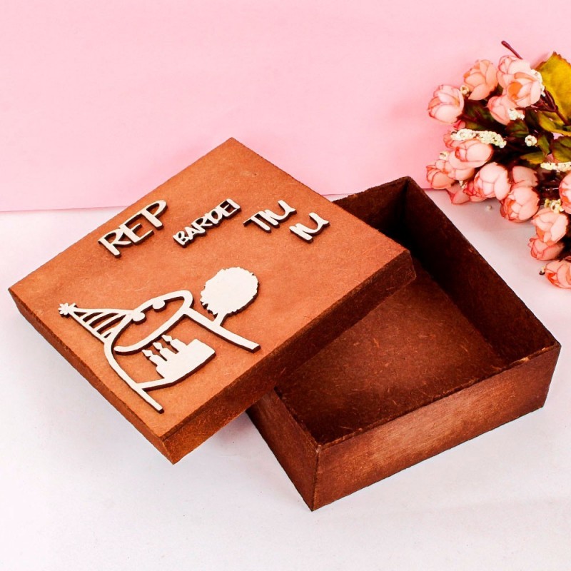Kit 8 Caixa Presente Madeira Bento Flork Feliz Aniversário