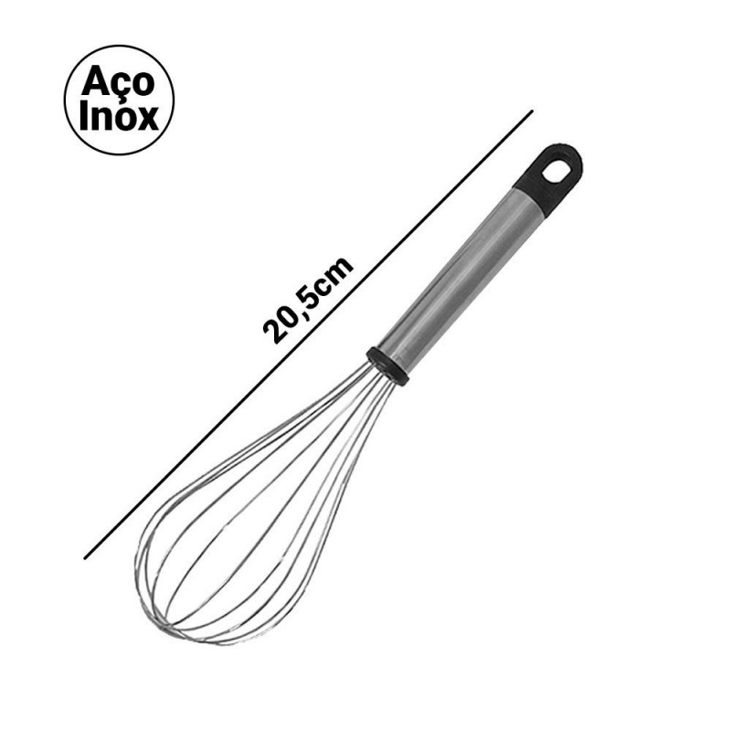 Kit 4 Batedor de Claras Fouet Manual Aço Inox 19 CM Atacado