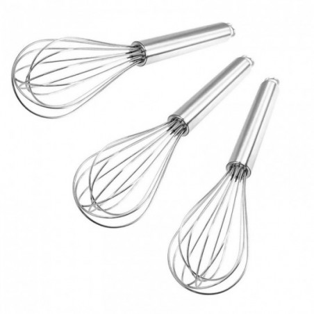 Kit 3 Batedor de Claras Fouet Manual Aço Inox 26 CM Atacado