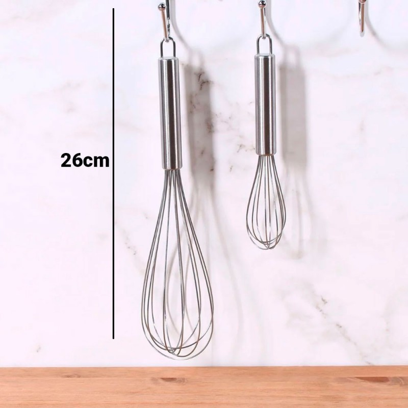 Kit 3 Batedor de Claras Fouet Manual Aço Inox 26 CM Atacado