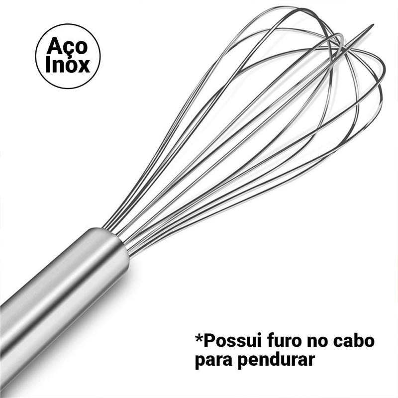 Kit 3 Batedor de Claras Fouet Manual Aço Inox 26 CM Atacado