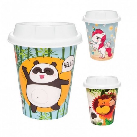 Kit 4 Copos Decorado Com Tampa Diversas Estampas 360ML