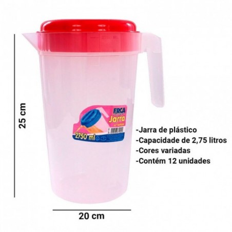 Kit 2 Jarras De Plástico Com Tampa Colorida 2,75L  Atacado