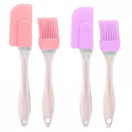 Kit 2 Conjunto Espátula Silicone Pão Duro + Pincel Culinário