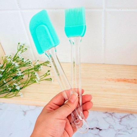 Kit 2 Conjunto Espátula Silicone Pão Duro + Pincel Culinário