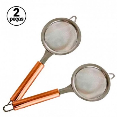 Kit 2 Peneiras Coador Aço Inox Rose Gold 24 Cm