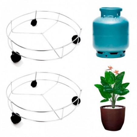Kit 2 Suporte Botijão De Gás Aramado Cromado Com Rodinhas