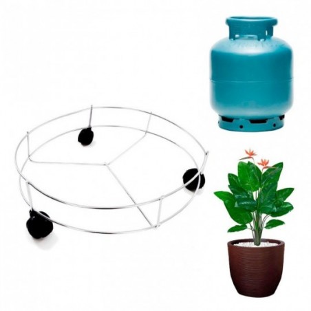 Kit 2 Suporte Botijão De Gás Aramado Cromado Com Rodinhas