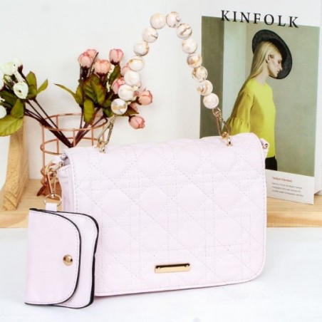 Bolsa Feminina Luxo Estruturada Transversal C/ Alça Pérolas