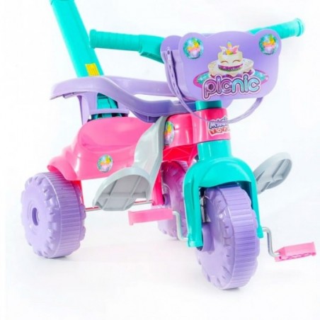 Triciclo Passeio Velotrol Infantil Meninos Picniz Rosa Com Aro