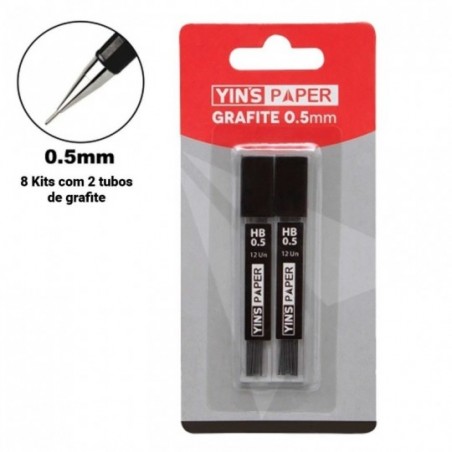8 Kits 2 Tubos De Grafites HB 0.5mm Escolar Revenda