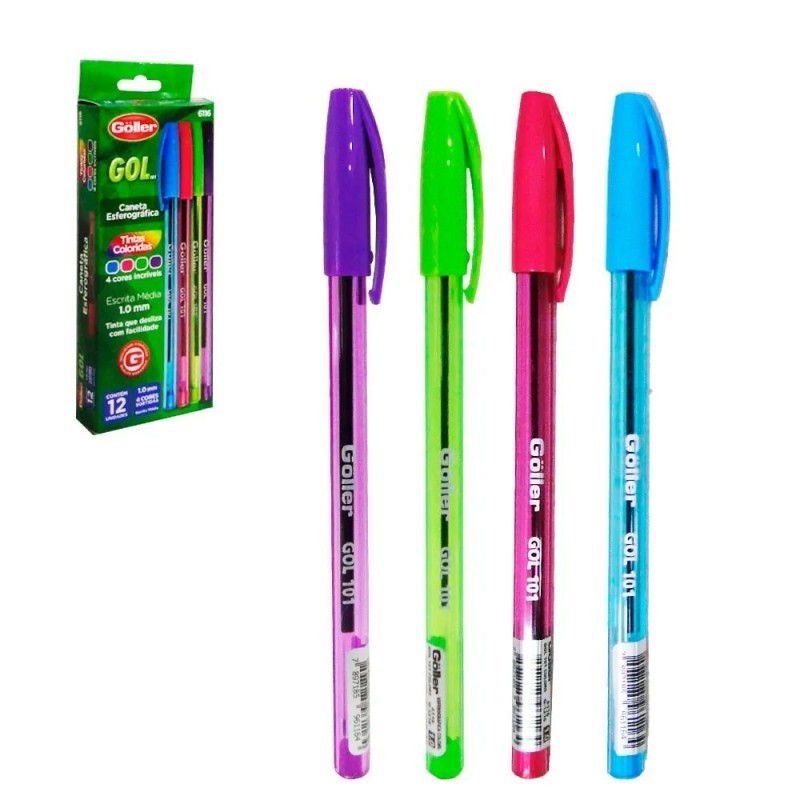Kit 12 Canetas Coloridas Esferográfica 1.0mm Atacado