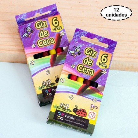 Kit 12 Caixas de Giz de Cera 6 Cores