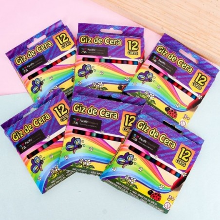Kit 6 Caixas Giz de Cera 12 Cores