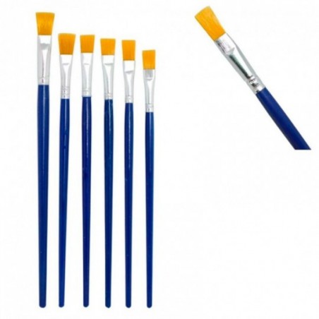 5 Kits De Pincéis Artístico Ponta Reta Cor Azul 6 Peças