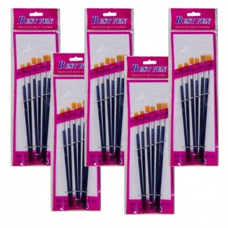 5 Kits De Pincéis Artístico Ponta Reta Cor Azul 6 Peças