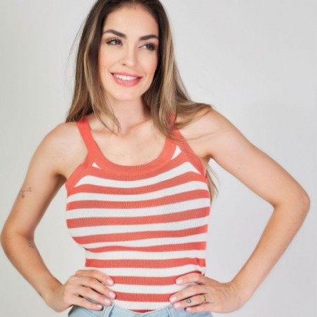 Blusa Femininas Listrada Modelo De Alça Tecido Modal
