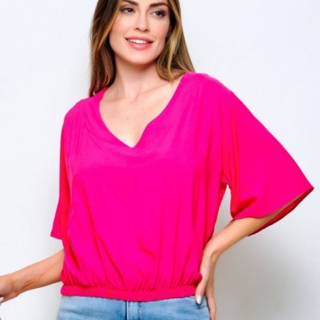 Blusa Feminina Lisa Com Manga Verão Gola V 