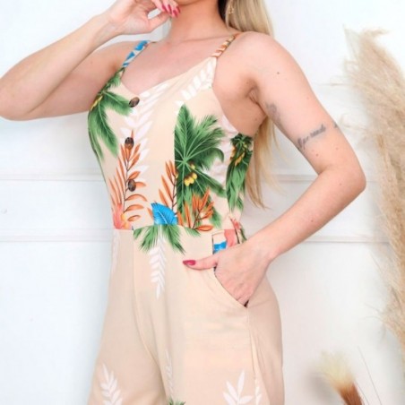 Macacão Pantacort Feminino Estampa Verão Com Botões Decorativos