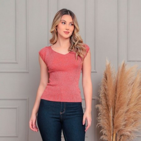 Blusa Feminina Manga Curta Verão Tecido Com Brilho