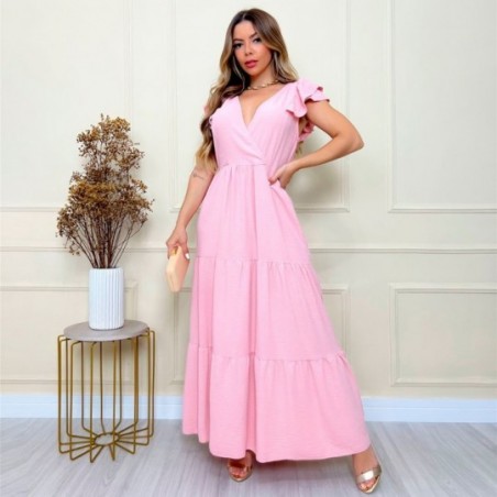 Vestido Longo Três Marias Feminino Luxo Com Decote V