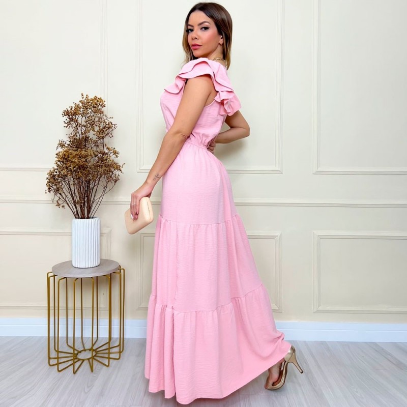 Vestido Longo Três Marias Feminino Luxo Com Decote V