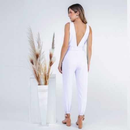 Macacão Longo Liso Jogger Transpassado Cavado Amarração