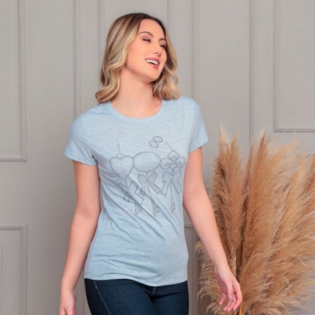 Blusa T-Shirt Feminina Manga Curta Com Strass