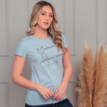 Blusa T-Shirt Feminina Manga Curta Com Strass