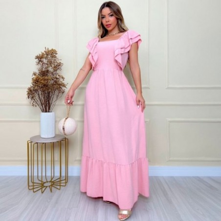 Vestidos Longo Luxo Com Babado Feminino De Festa