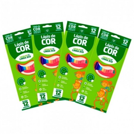 Kit 4 Caixas Lápis De Cor Sextavado 12 Cores Leo E Leo