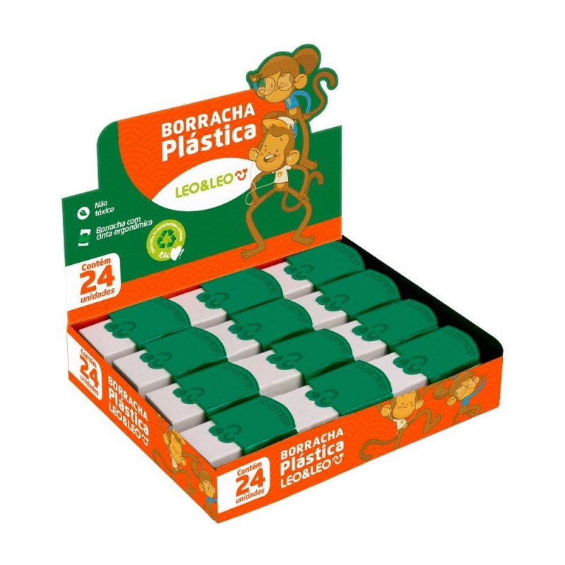 Kit 24 Borrachas Escolar Branca Com Capa Leo E Leo No Atacado