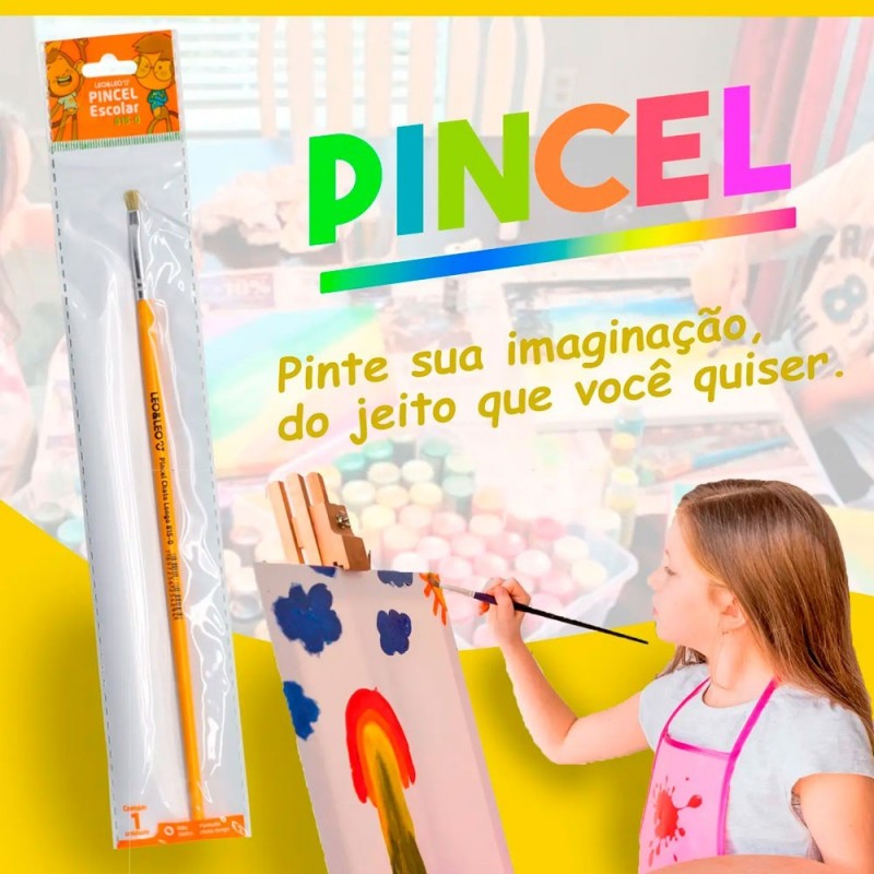 Kit 8 Pincéis Escolar Madeira Ponta Reta Leo & Leo