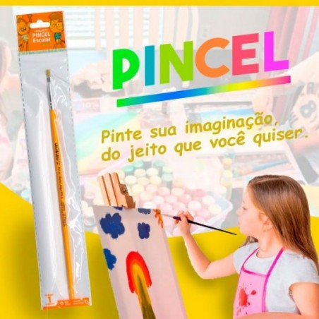 Kit 8 Pincéis Escolar Madeira Ponta Reta Leo & Leo