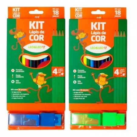 2 Kit Escolar Com Lápis de cor Sextavado C/ Borracha Apontador
