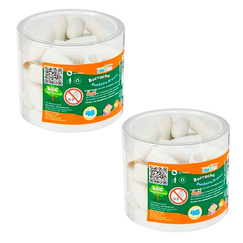 2 Kits De 48 Borrachas Ponteira Branca Escolar Leo & Leo Atacado